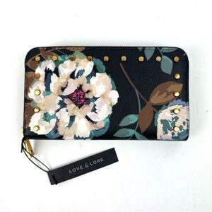 Love & Lore Wallet Floral Faux Leather Organizer Clutch Zip Around Brand New